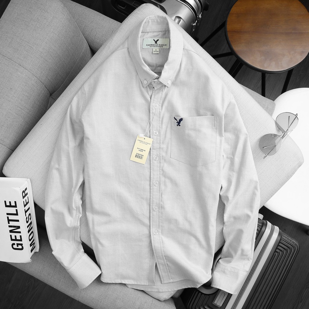 Áo sơ mi nam dài tay Cao Cấp American Eagle MÀU XÁM vải Oxford Đứng Form - Hàng VNXK Bắc Mỹ