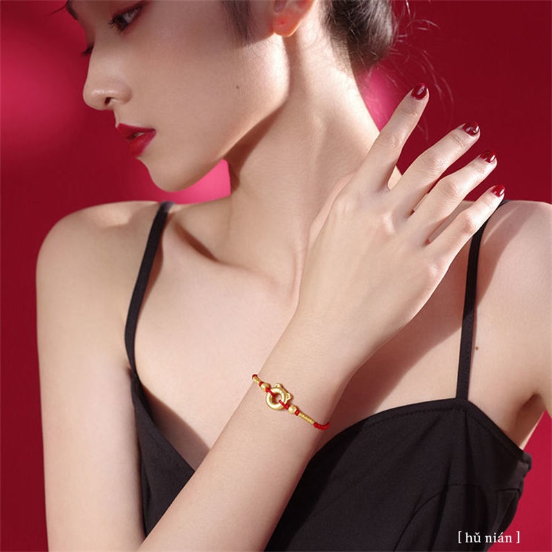 Vòng Tay Dây Bện Màu Đỏ Mặt Vàng Cho Cặp Đôi