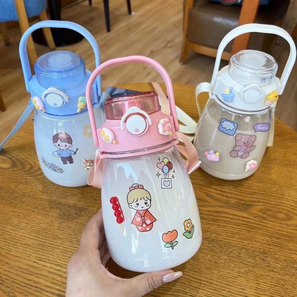 Bình nước cute nhựa có ống hút, bình đựng nước dễ thương có nút bấm 1100ml Heria Store