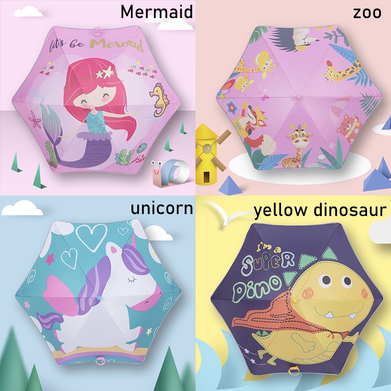 Dù Che Mưa Nắng Tay Cầm Dài Bằng Nhựa Màu Đen Họa Tiết Hoạt Hình Sáng Tạo Cho Trẻ Em