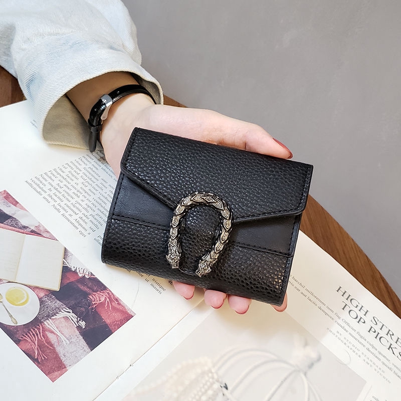 KAITIFEI Ví da ngắn gập mini cầm tay cỡ nhỏ đẹp thời trang cao cấp giá rẻ bóp đựng tiền thẻ cho nữ