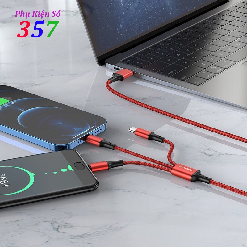 Cáp sạc 3 đầu ip/ Micro/ typeC Borofone BX50 Fresco dài 1m, max 2.4A