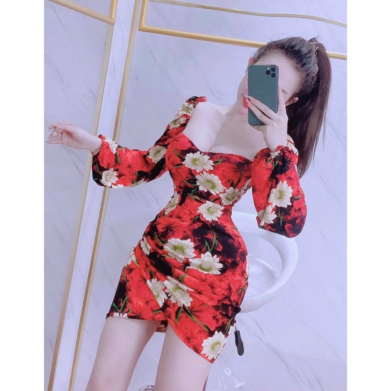 TPHCM Body Hoa Đỏ Dài Tay Sexy CO SAN