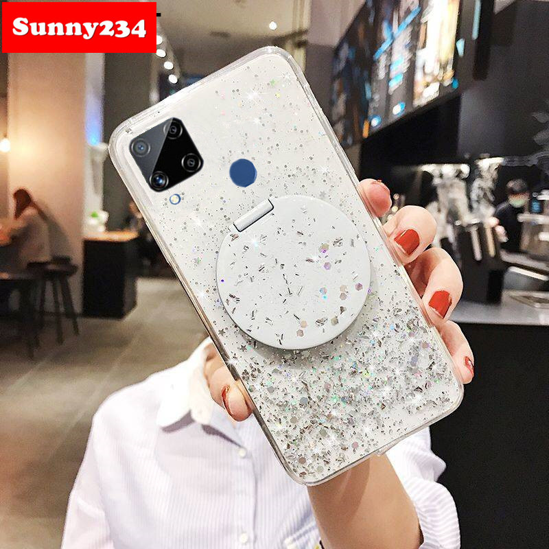 Ốp Điện Thoại Màu Trong Suốt Gắn Gương Làm Giá Đỡ Thời Trang Cho Realme C11 C15