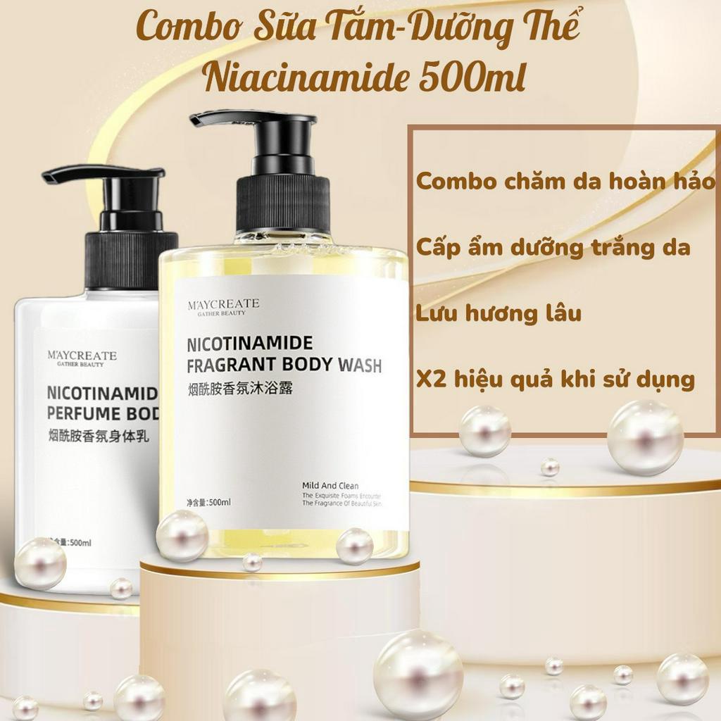 Combo Sữa Tắm Niacinamide và Sữa Dưỡng Thể Lition Làm Trắng Da Ngừa Thâm 500ml