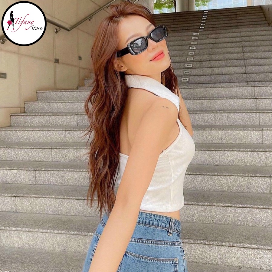 Áo Yếm Cổ Bẻ Hở Lưng Chất Thun Trơn Dáng Croptop Màu Trắng Freeisze "YẾM POLO"