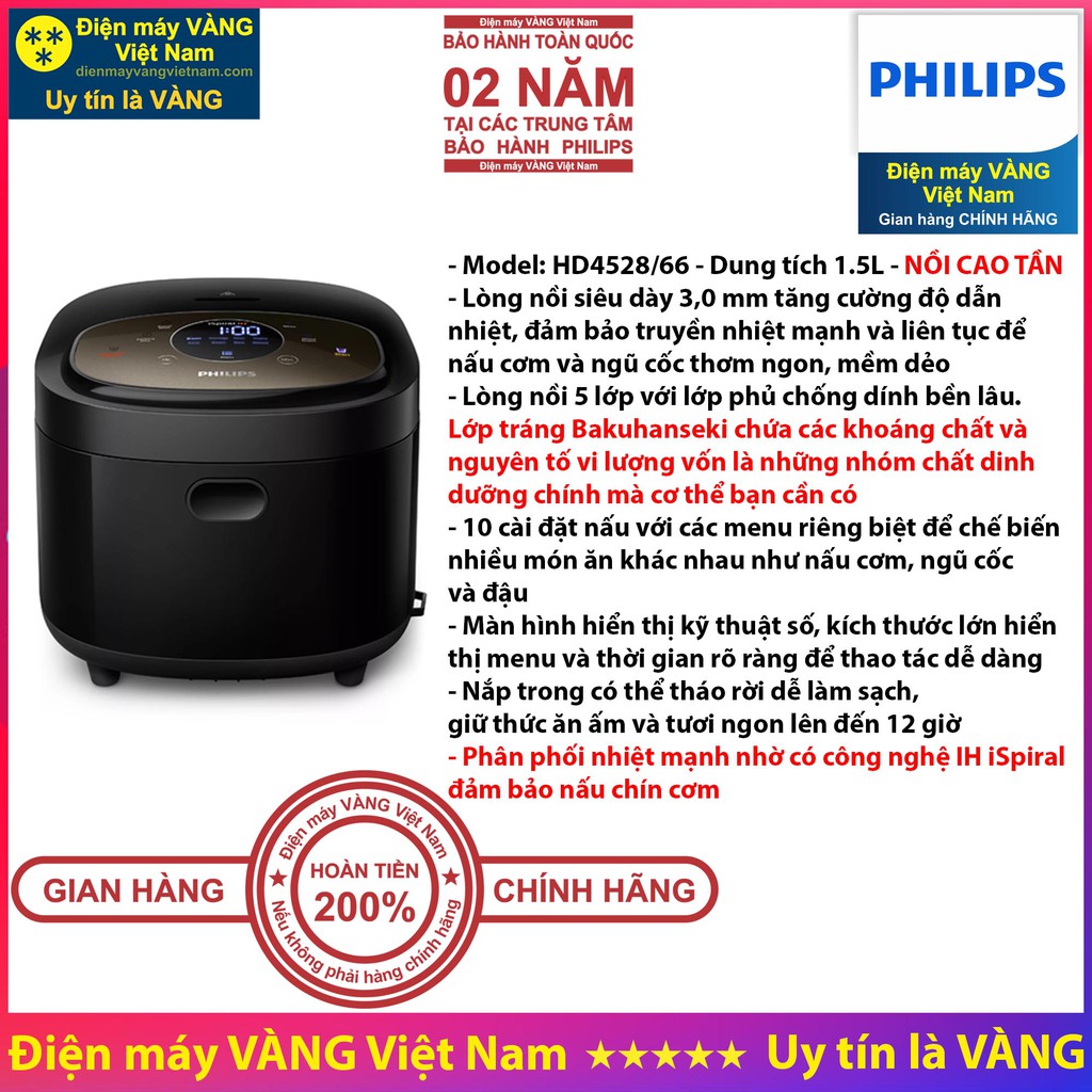 Nồi cơm điện Philips HD4515 HD4533 HD4528 - Hàng chính hãng (Bảo hành 2 năm trên toàn quốc)