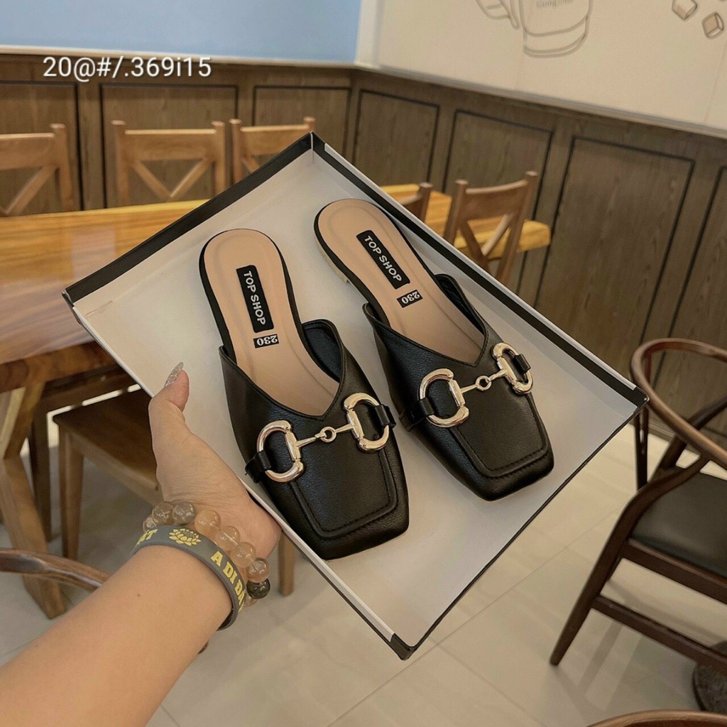 Giày Dép Sục Nữ Mũi Vuông Phối Khóa Cao 2 Cm, Minhtushoes