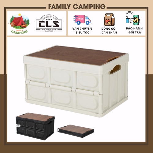 Thùng đựng đồ gấp gọn nắp bằng gỗ + nắp nhựa 55Lit lưu trữ đồ ô tô đa chức năng cắm trại dã ngoại chính hãng CLS