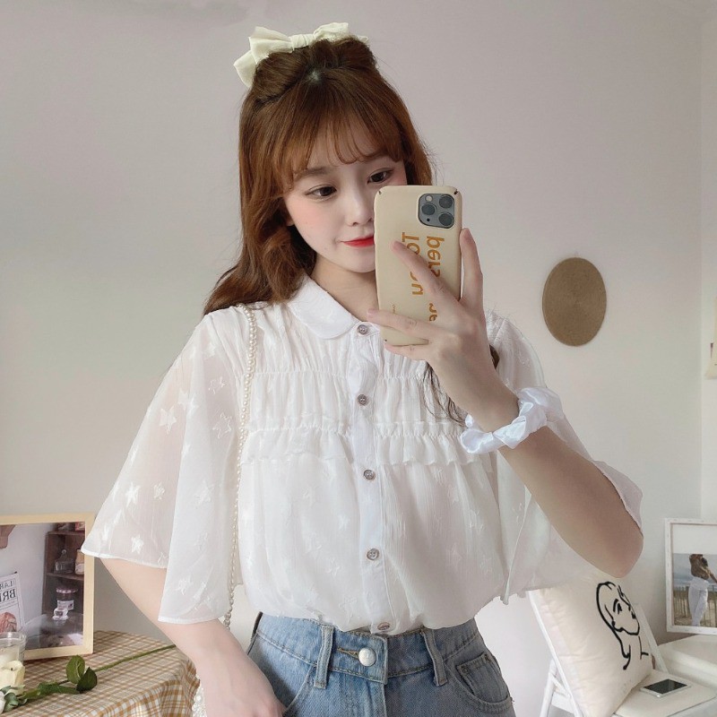 (SẴN) Áo Sơ Mi Voan Phong Cách Hàn Quốc Cho Nữ