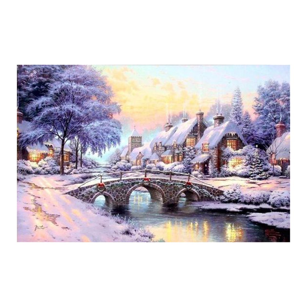 Bộ Tranh Thêu Chữ Thập 14ct Tự Làm 50x40cm Hình Phong Cảnh Thiên Nhiên (vải trống)