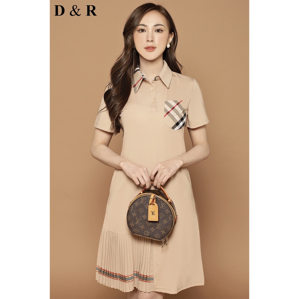 Đầm polo nữ bigsize thêu BBR Quảng Châu cao cấp chân váy xếp ly D&R Fashion D127