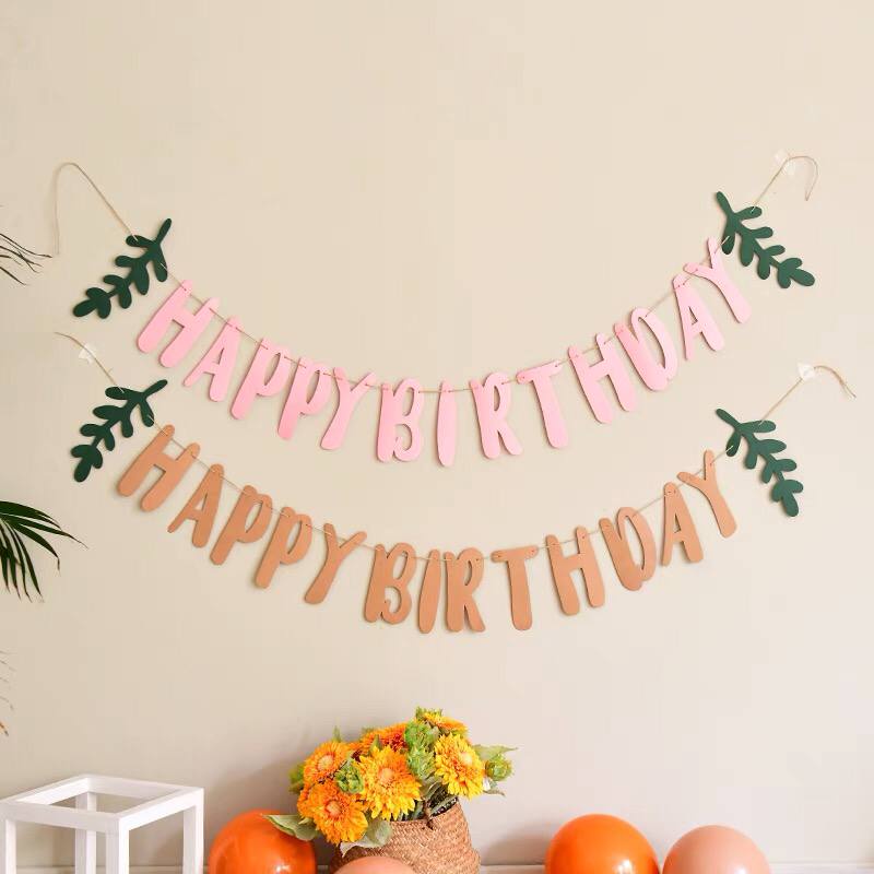 Dây treo chữ happy birthday, chúc mừng sinh nhật bằng vải nỉ kèm lá trang trí sinh nhật