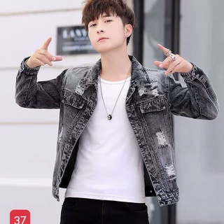 Áo khoác jean nam xám đen rách cao cấp-chất denim-form chuẫn -hàng chuẫn shop BEN shop0807 MP3