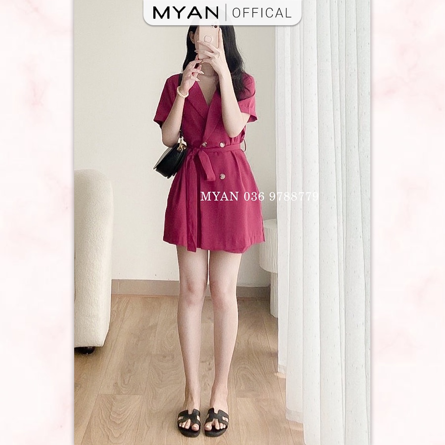 Jumpsuits Nữ Cổ Vest MYAN Áo Liền Quần Thiết Kế 4 Cúc Kèm Đai Rời Chất Cát Hàn Màu Hồng, Xanh, Đen Qvn052203