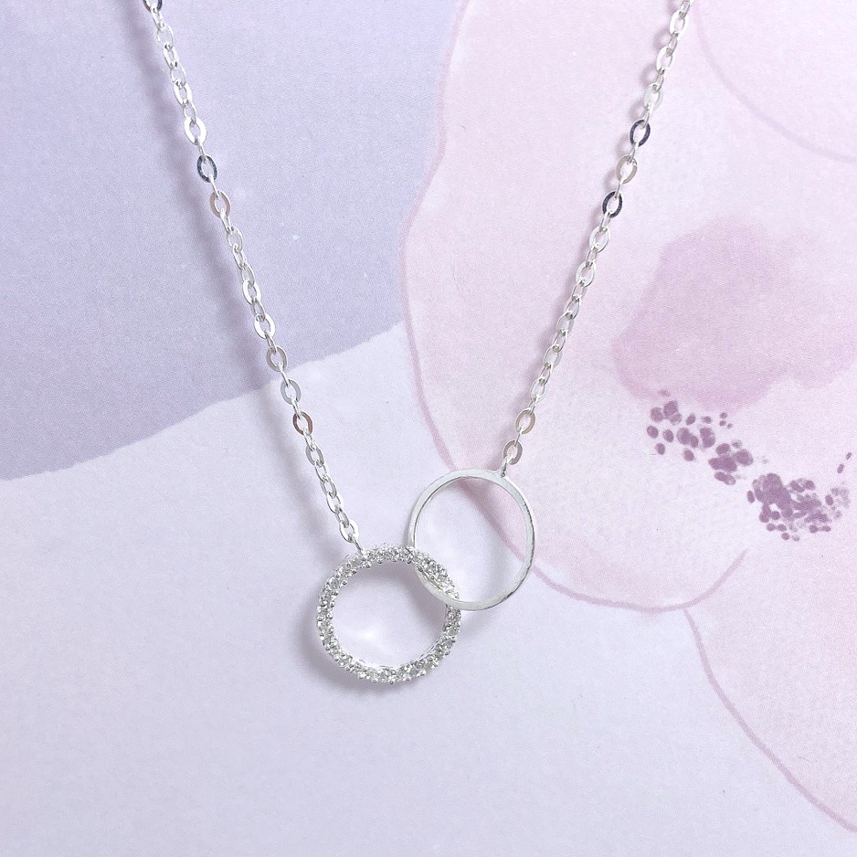 Dây chuyền bạc ta lồng 2 hình tròn lạm đá Evasilver, Vòng cổ  chuẩn bạc sang trọng thanh lịch