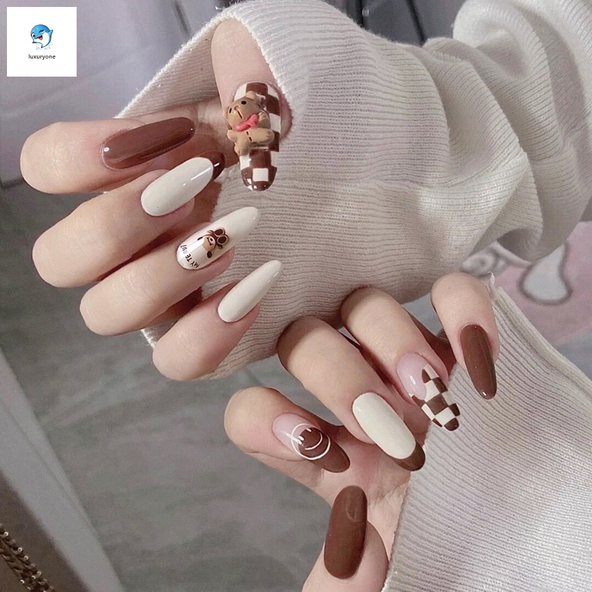 Bộ 24 móng tay giả trang trí nghệ thuật DIY / móng tay giả kim cương