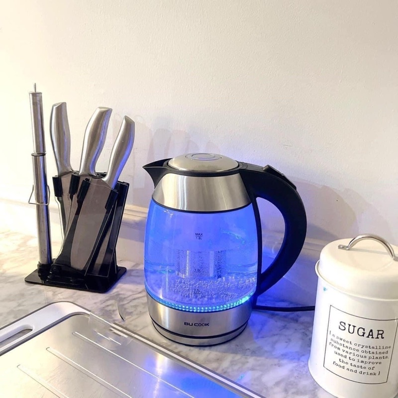 Ấm Siêu Tốc Thuỷ Tinh Bucook 1L8 Công Nghệ Đức Bình Siêu Tốc Có Ấm Lọc Trà Có Đèn Xung Quanh