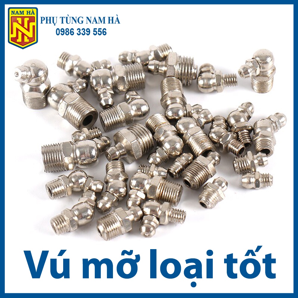 Vú bơm mỡ 10 M10 thẳng, 20 M8 cong 45