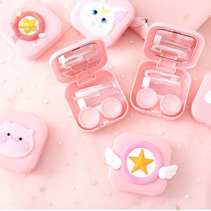 Khay đựng lens dễ thương 6in1 3D hộp kèm gương và phụ kiện để kính áp tròng