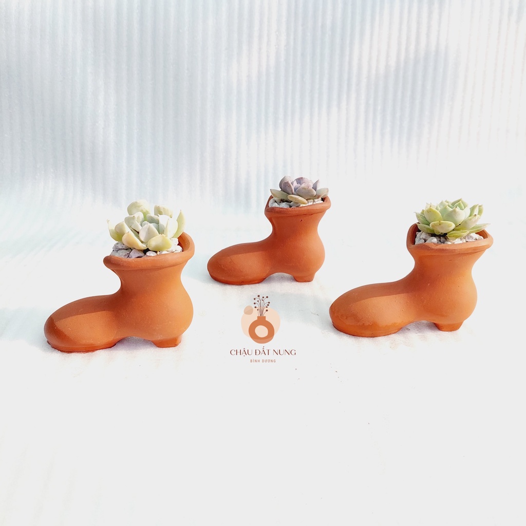 Chậu đất nung, Chậu sen đá - Chiếc hài lọ lem, miệng chậu 4.5cm, chiều cao 7cm
