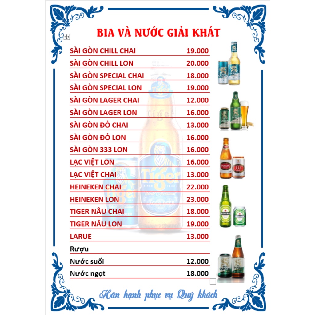 MENU TIỆC THÔI NÔI, TIỆC CƯỚI, SINH NHẬT, TÂN GIA