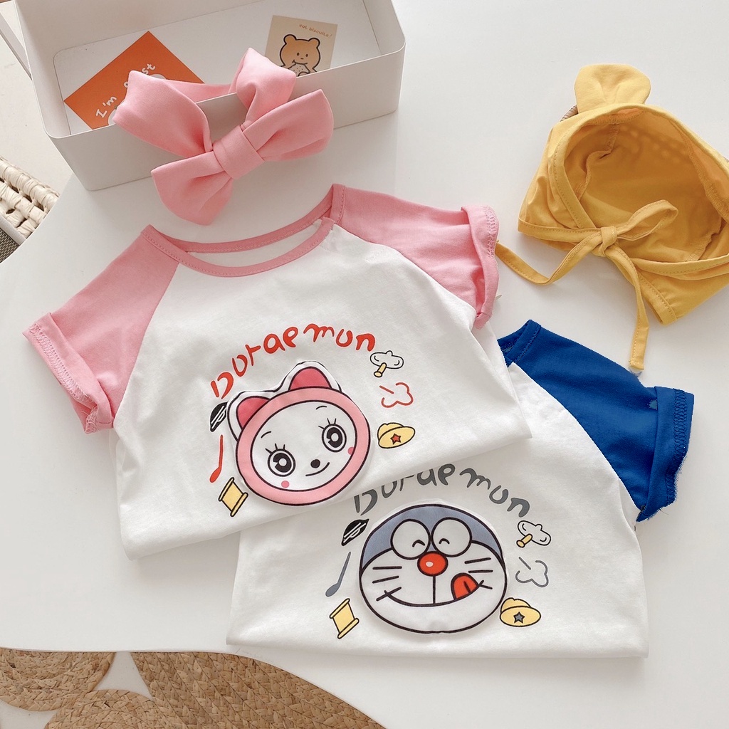 (8-18kg) Áo cộc tay hoạt hình QATE895 phối tay cho bé trao bé gái 8-18kg