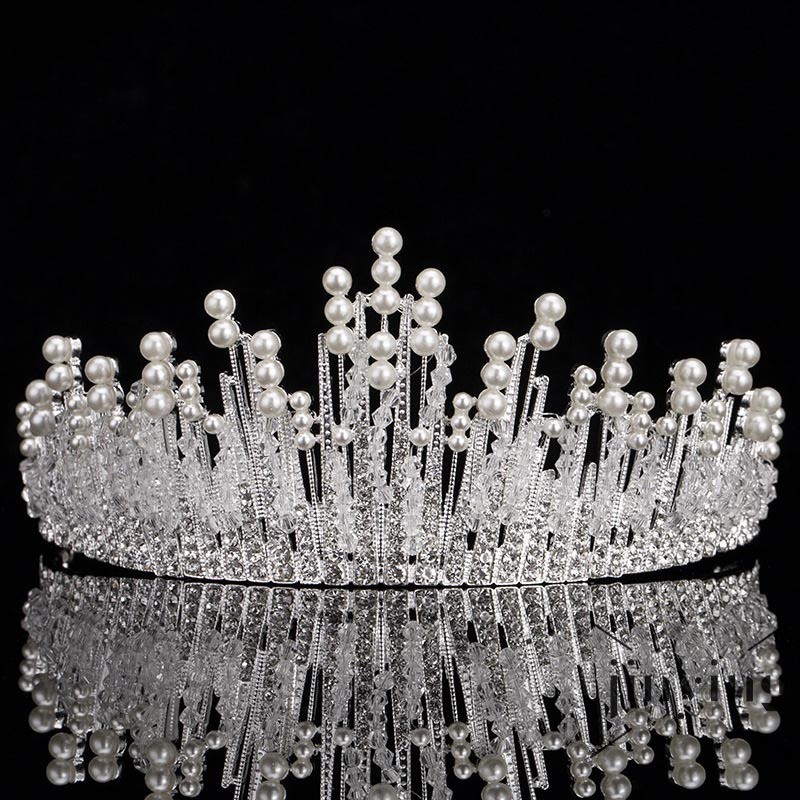 Vương miện cô dâu GETNOIVAS màu bạc đính ngọc trai sang trọng