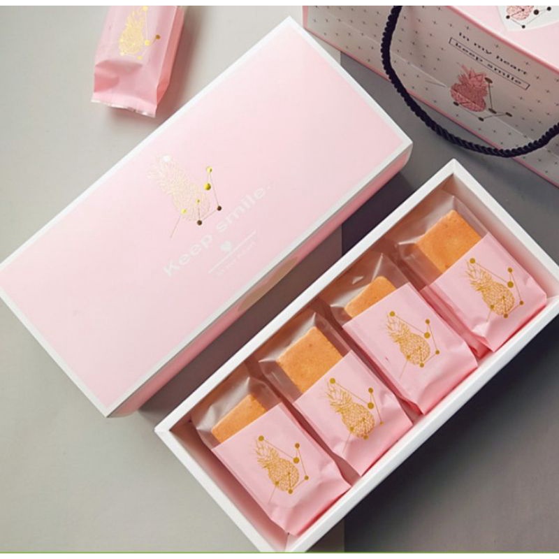 Set 50 cái túi bánh DỨA trong mờ MÀU HỒNG NHŨ VÀNG hàn miệng vừa khay dứa nhỏ, khay dứa lớn