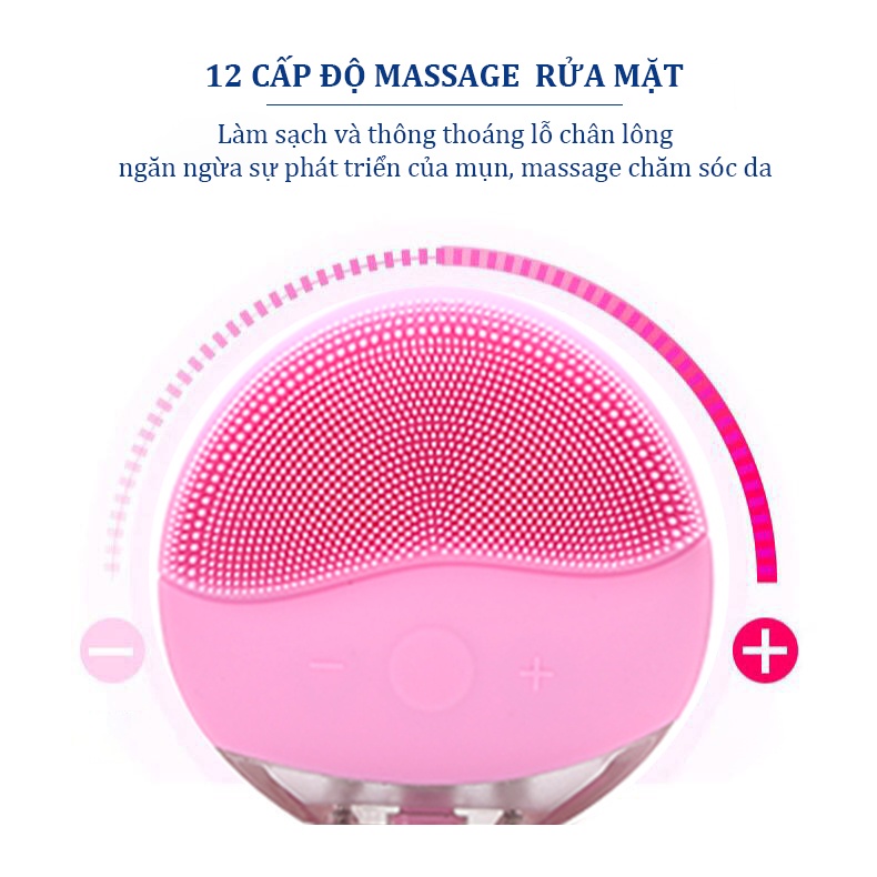 Máy rửa mặt, Máy rửa mặt silicon rung sóng siêu âm 12 Chế Độ Làm sạch sâu tẩy tế bào chết