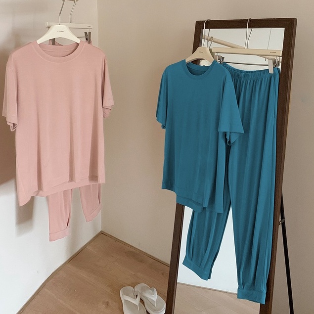Set đồ nữ mặc nhà ICOTTON bộ áo cộc quần bo 100% cotton mềm mại