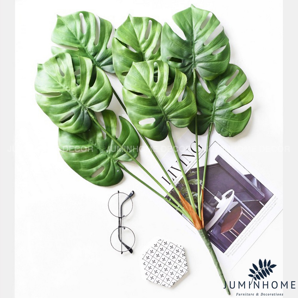 Cành Trầu bà lá xẻ Monstera, cành lá rùa - Cây hoa giả Decor trang trí nhà cửa nội thất phòng khách, phòng ngủ