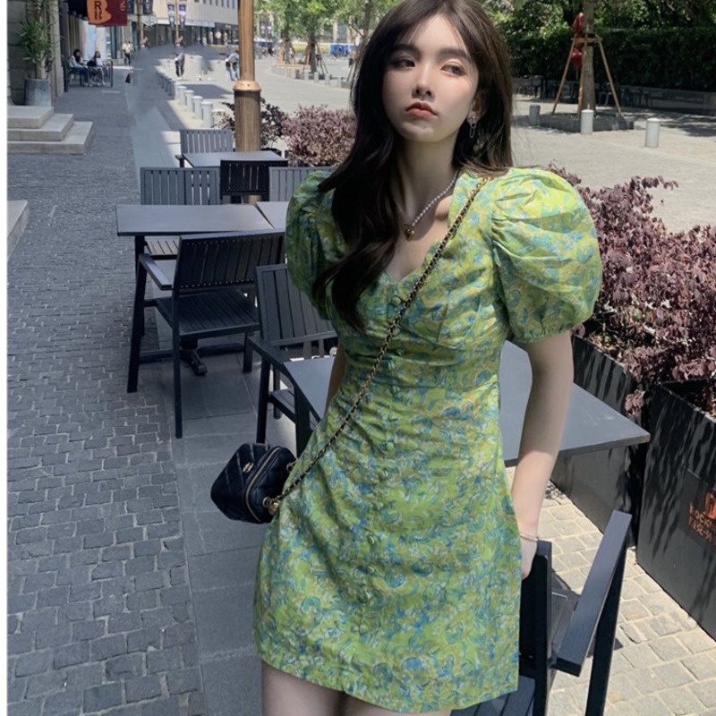 Đầm Hoa Cổ Chữ V Chiết Eo Thời Trang Mùa Hè Ngọt Ngào  váy