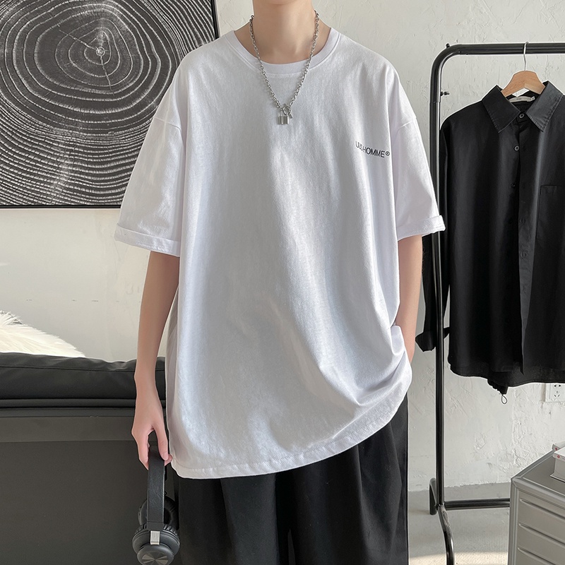 Áo thun cotton ngắn tay dáng rộng in chữ cá tính theo phong cách Nhật Bản dành cho nam