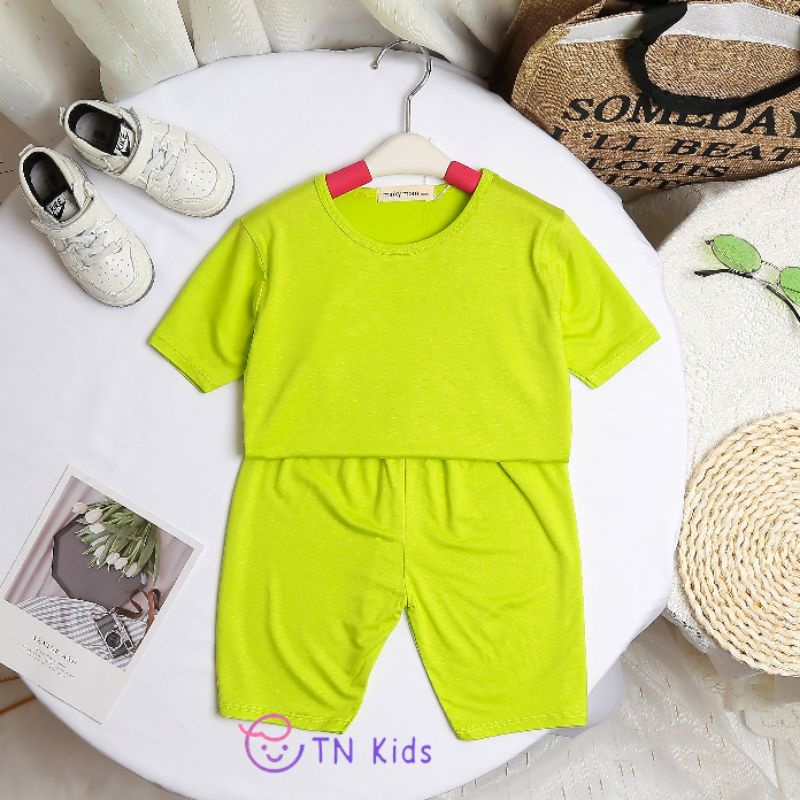 Bộ ngắn tay Minky Mom thun lạnh màu trơn cho bé trai, bé gái  loại 1