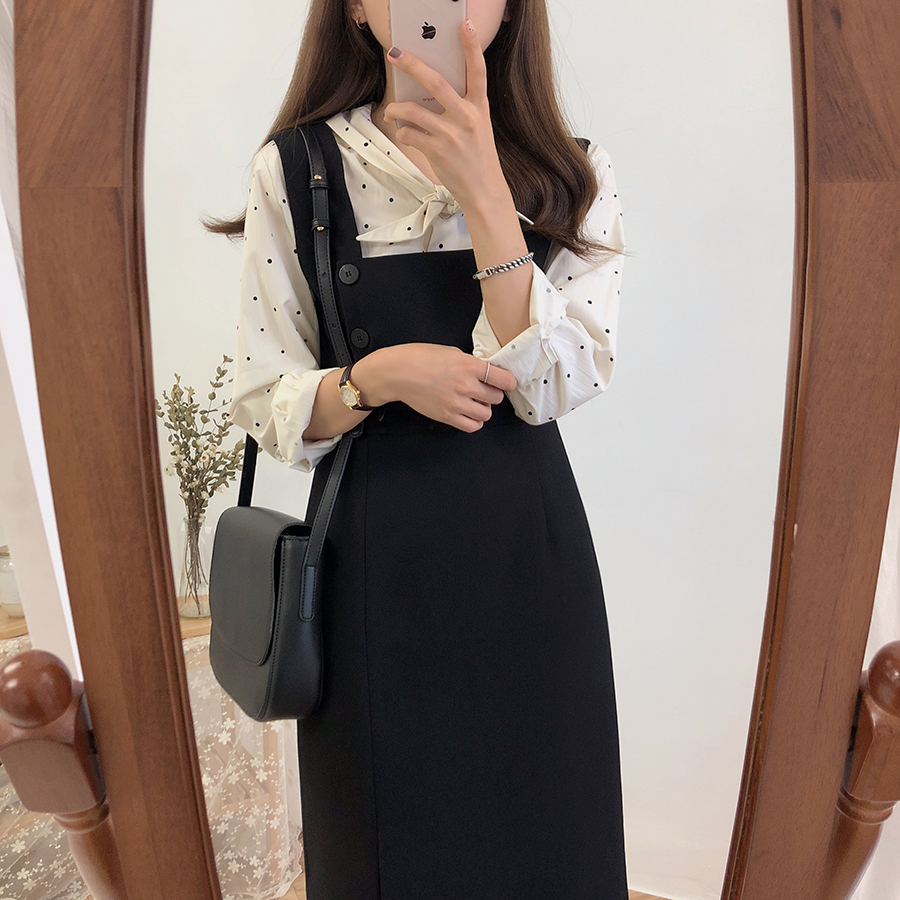 27056 Váy midi Không Tay Thắt Eo Màu Rắn