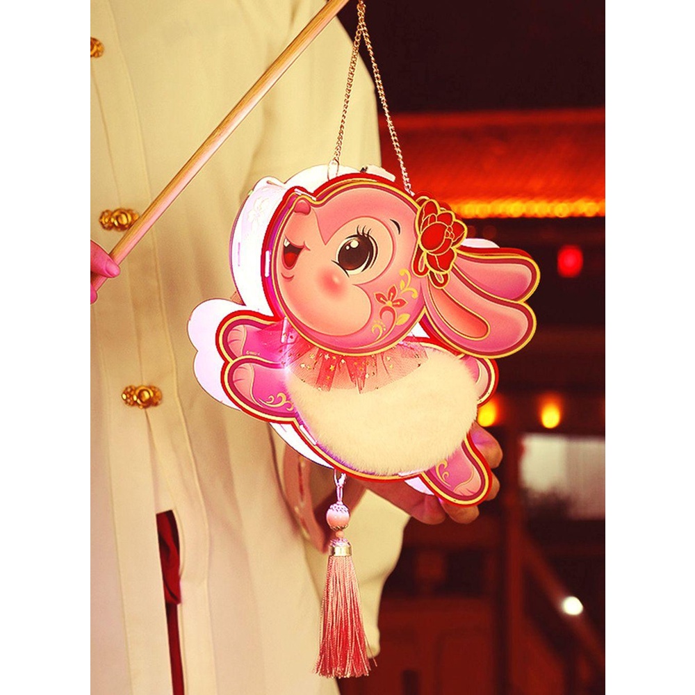 YIYU Lồng Đèn PVC Hình Thỏ Tua Rua Phối Lông Xù Sáng Tạo Cho Bé