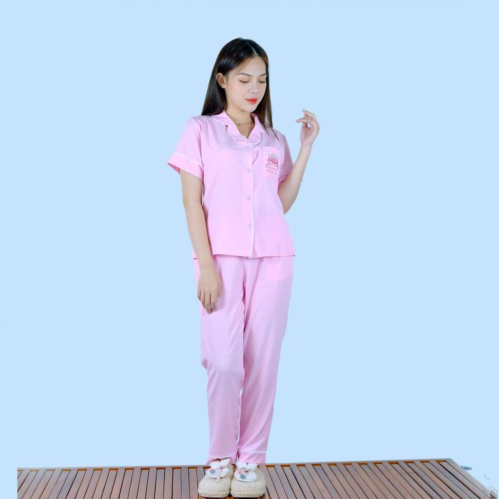 Bộ đồ bộ Pijama màu HỒNG PHẤN  tay ngắn quần dài vải cao cấp -  co giãn nhẹ - Thoải Mái Nhẹ Nhàng