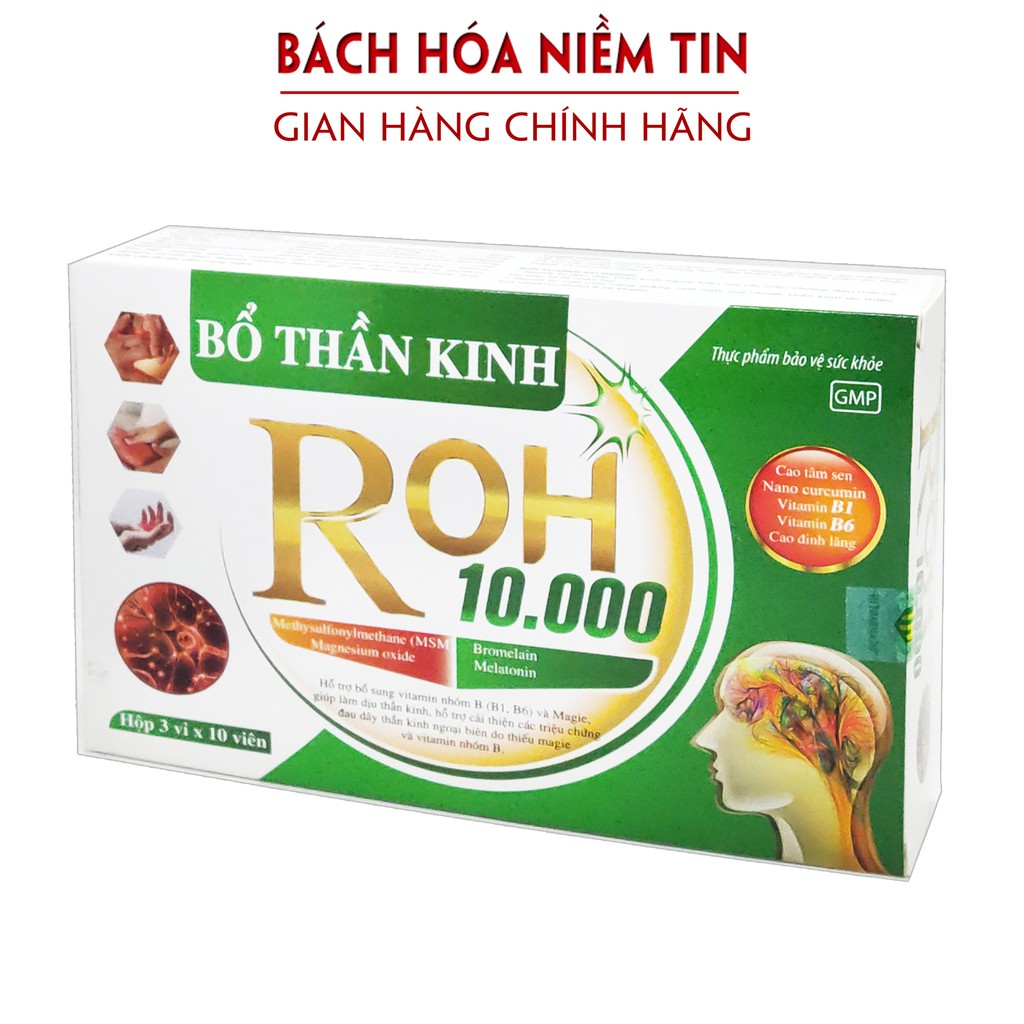 Viên uống Bổ Thần Kinh ROH 10.000 giảm đau vai gáy,đau dây thần kinh ngoại biên, tê bì chân tay - Hộp 30 viên chuẩn GMP