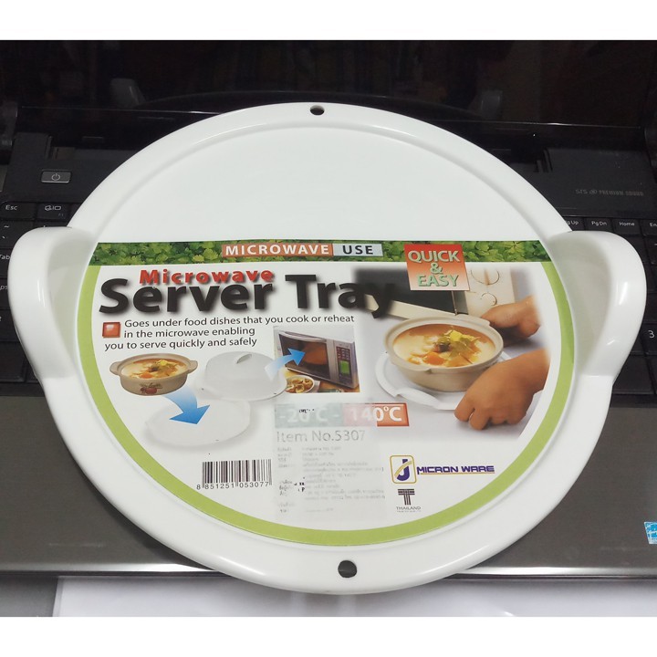 Khay nhựa lò vi sóng, dĩa nhựa, khay tròn chịu nhiệt 28cm (lọt lòng 23cm) có 2 quai cầm, Thái Lan sx. 5307