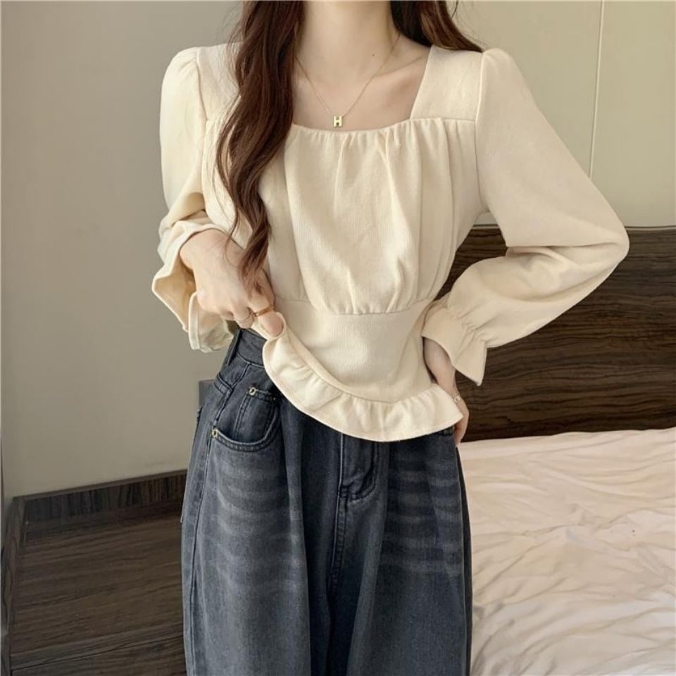 Áo Kiểu Tay Dài Cổ Vuông Thời Trang Mùa Thu 2023 Phong Cách Pháp Cho Nữ