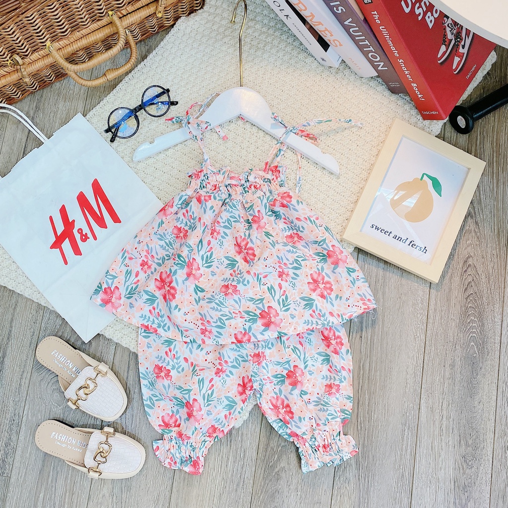 Bộ bé gái, Set đồ đi chơi cho bé gái, chất đũi, quần lửng, áo 2 dây từ  - Richkid123