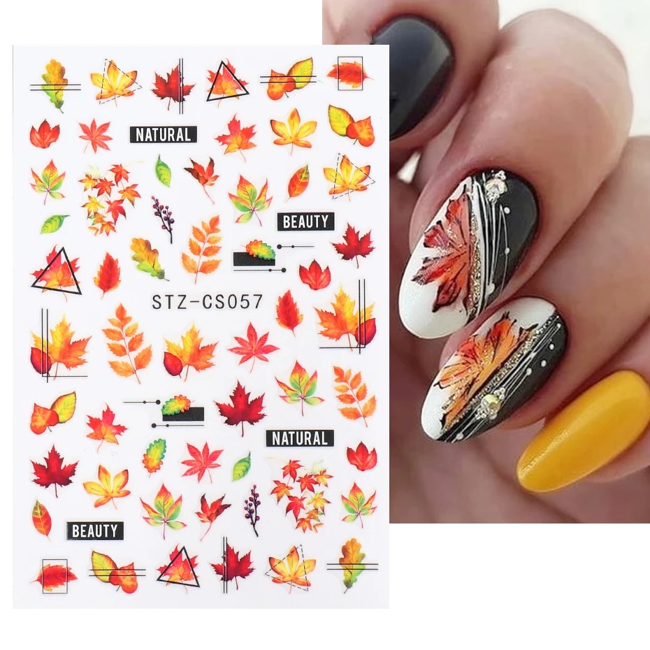 [Hàng mới về] Miếng dán móng tay nghệ thuật hình hoa lá 3D thời trang mùa thu
