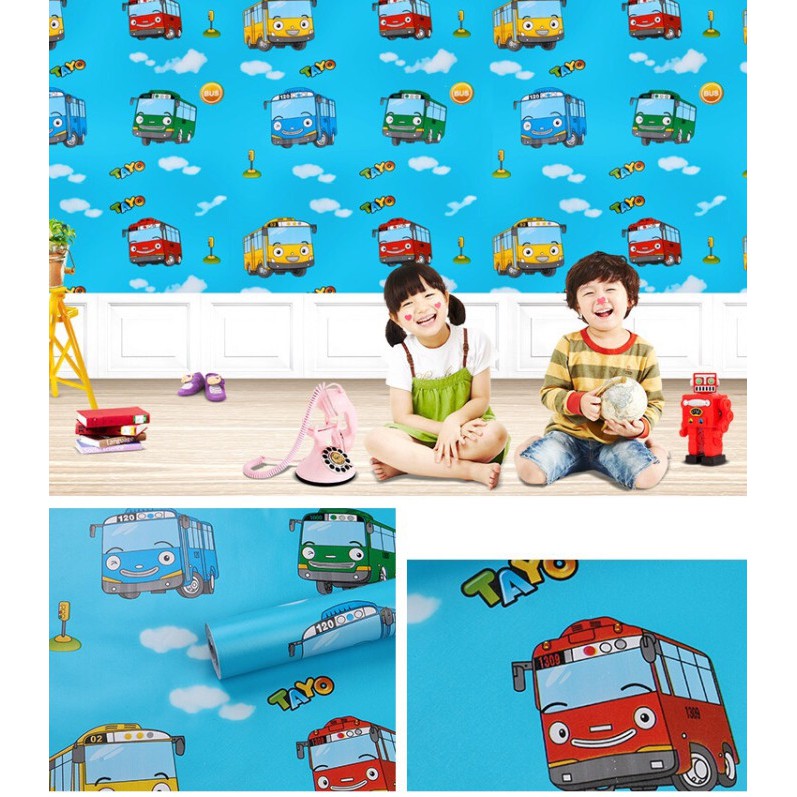 Decal giấy dán tường xe bus cho bé khổ 45cm keo sẵn bóc dán