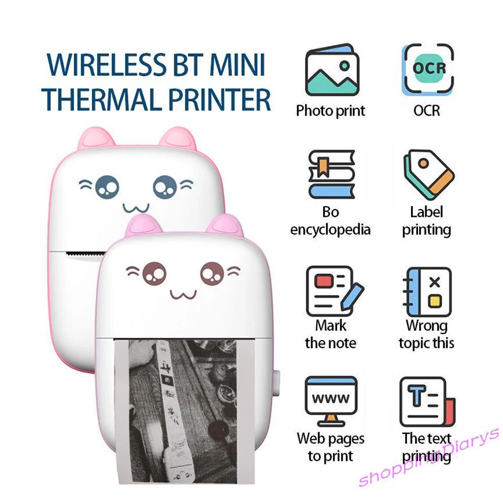 ✤Sh✤Portable Mini Thermal Printer Wireless Bluetooth 200dpi Photo Memo Printing