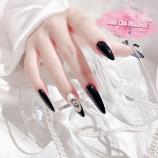 NailBox móng úp thiết kế sẵn Mẫu Đen Hoa Hồng + Charm Nơ
