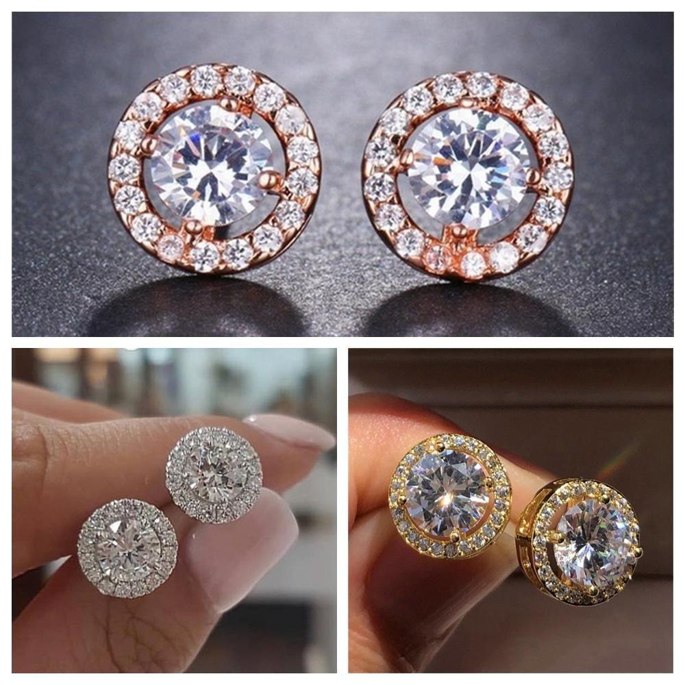 Bông tai hình tròn đính đá zircon trắng thời trang cho nữ