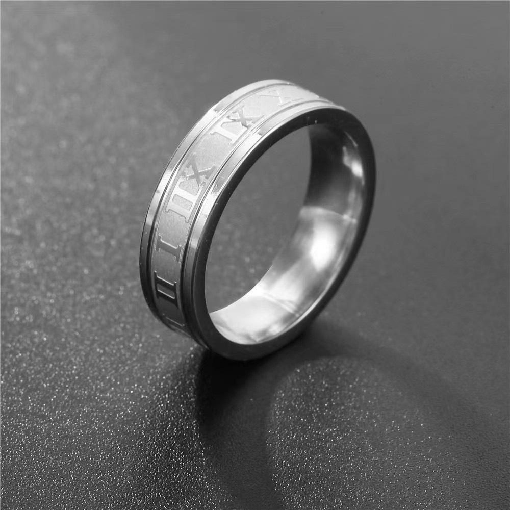 Nhẫn Nam Nữ Màu Bạc Tròn La Mã Thời Trang Unisex Chất Liệu Titan Đẹp Đơn Giản Không Gỉ - Nhẫn La Mã - Maxshopdoc