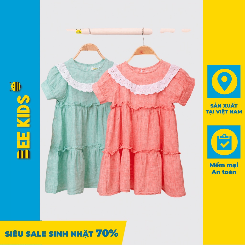 Váy Bé Gái Mùa Hè Dáng Xòe Cổ Bèo, Chất Cotton Thô Mềm Mịn BeeKids (2-10 Tuổi ) 7DC01653LT