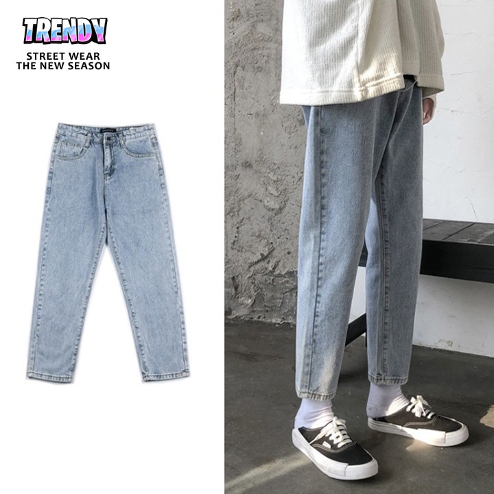 Quần Jean Nam Ống Rộng Màu Xanh Nhạt Vải Co Giãn Unisex ✅ Quần Ống Rộng Nam